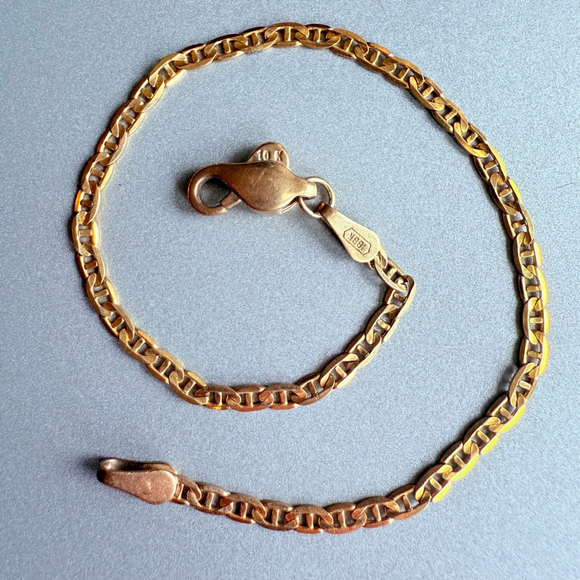 10K Solid Gold 2mm Mariner Flat Chain Classic Bracelet 6.75" - Picture 2 of 7
